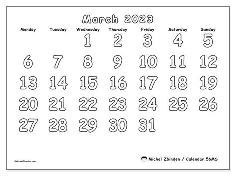 March 2023 Printable Calendar 502ss Michel Zbinden Za