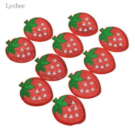 Lychee 10pcs Sequins Fruit Patches Cute Strawberry Sew On Patches For