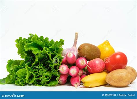 Fruits And Vegetables White Background Healthy And Healthy Food Stock
