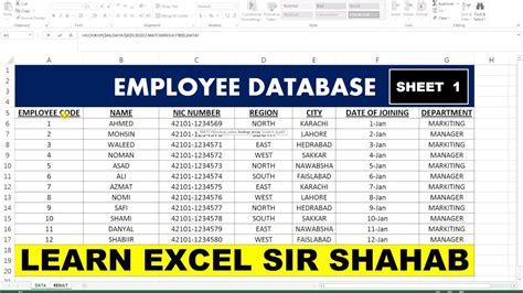 Basic Sheet Excel 15 Employee Database Sheet Youtube