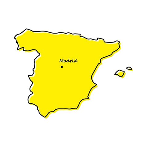 Mapa De Contorno Simple De España Con Ubicación De Capital Vector Premium