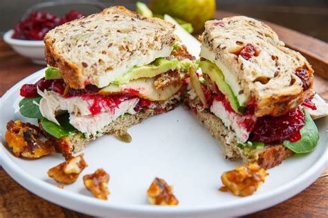 Turkey Cranberry Brie And Pear Sandwiches With Avocado And Bacon