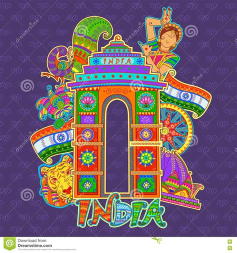 Monument And Culture Of India In Indian Art Style Stock Vector Image 75381632 Buddha Painting