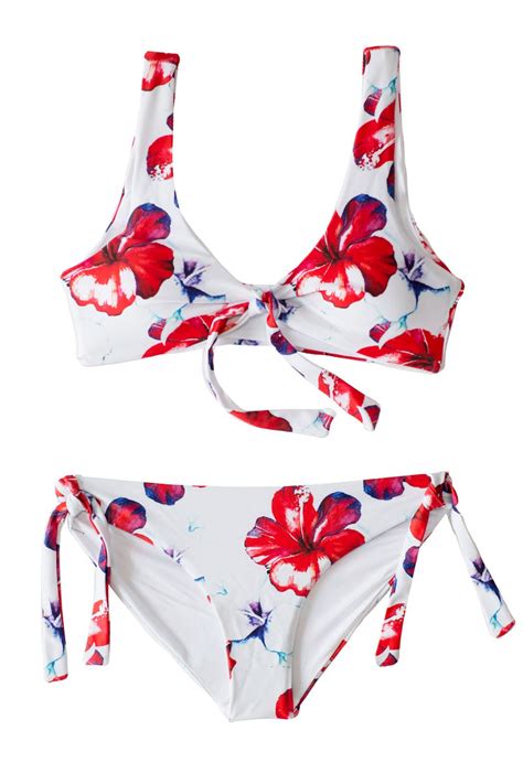 2 Piece Junior Girls Bikini Red Floral With Padded Scoop Top Chance Loves