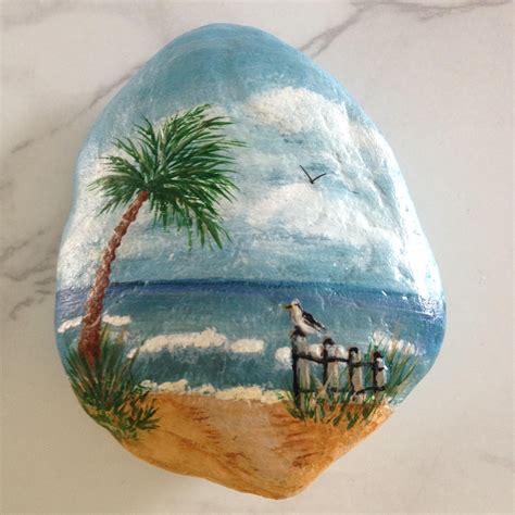 Hand Painted Beach Scene Rock By Suzyscreations2 On Etsy Rock Painting
