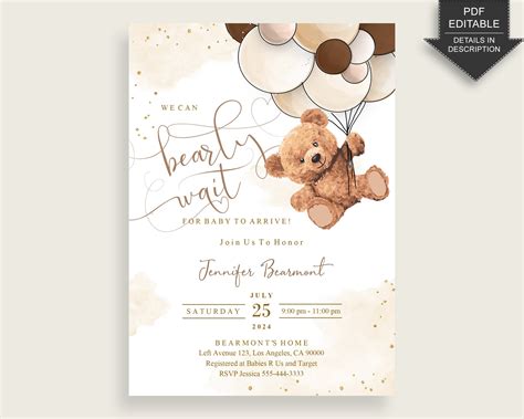 Teddy Bear Baby Shower Invitation Printable Digital Or Etsy Canada