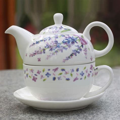 Tea For One Gift Set Flower Porcelain Teapot And Cup White 1 Modern