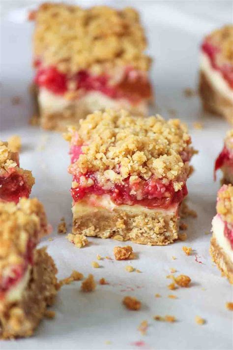 Strawberry Rhubarb Streusel Cheesecake Bars And They