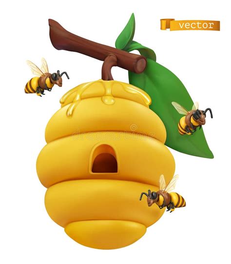 beehive on tree branch and honey bees stock vector illustration of icon element 221929430
