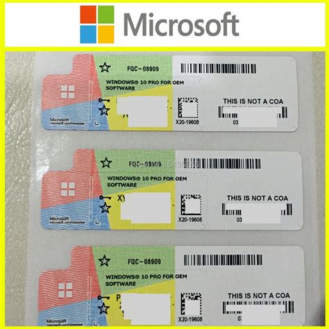 Microsoft Windows 10 Professional Key Oem Coa Label Win 10 Pro License