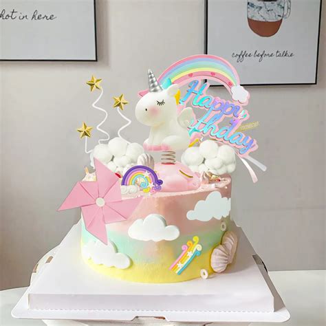 Buy PCS Unicorn Cake Topper Unicorn Figurine Cloud Rainbow Windmill Happy Birthday Banner