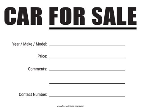Printable Car For Sale Sign Free Printable Signs