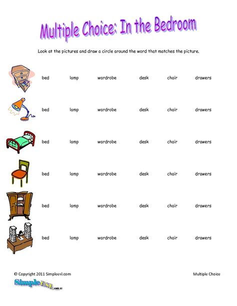 Basic English Worksheets Bedroom Vocabulary Esl Worksheet English