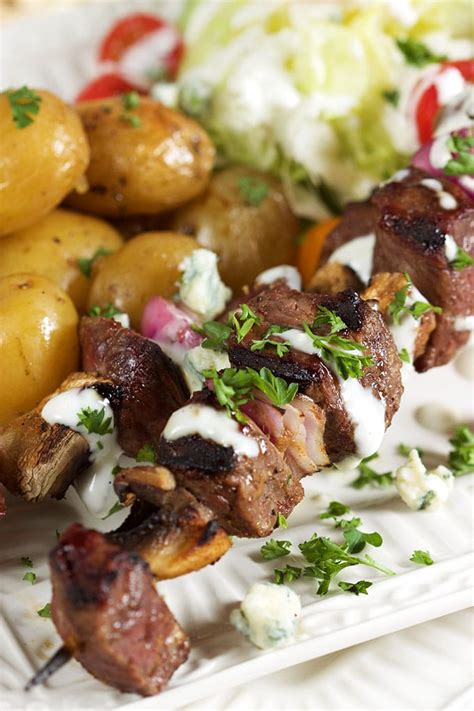 Grilled Steak And Mushroom Kabobs With Blue Cheese Sauce The Suburban