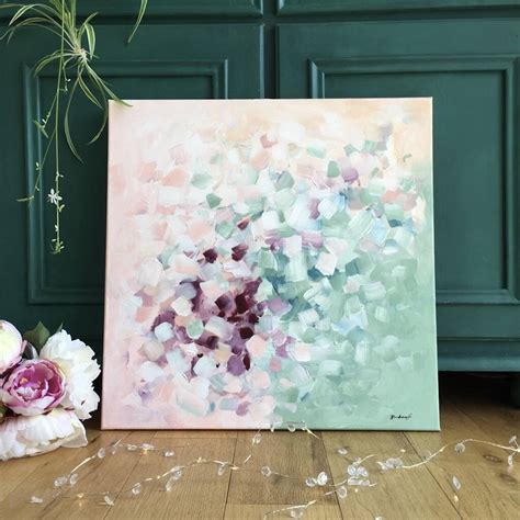 Pastel Pink Green Abstract Painting On Canvas By Paint Me Happy Art