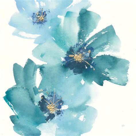 Teal Cosmos Iv Blue Flower Abstract Floral Art Print Wall Art By Chris Paschke