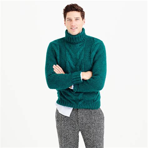 Jcrew Italian Wool Cable Turtleneck Sweater In Green For Men Lyst