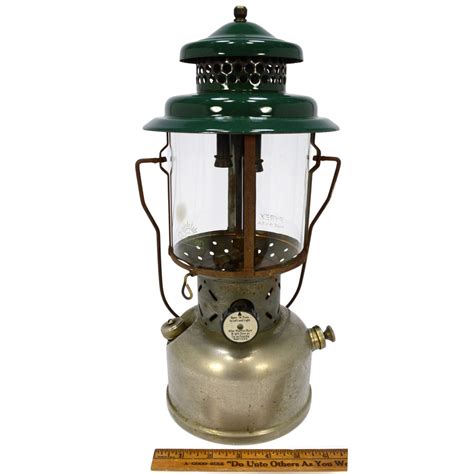 Vintage Coleman Model 220d Gas Lantern Nickel Plated And Green Top 2 Man