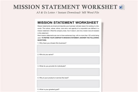 Mission Statement Worksheet Graphic By Watercolortheme Creative Fabrica