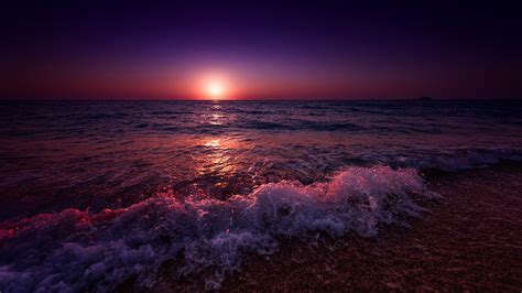 Sea Landscape Beach Sunset Purple Sky Skyscape 2048x1152