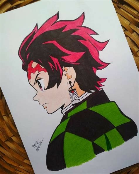 A Drawing Of An Anime Character With Red Hair And Green Shirt Next To