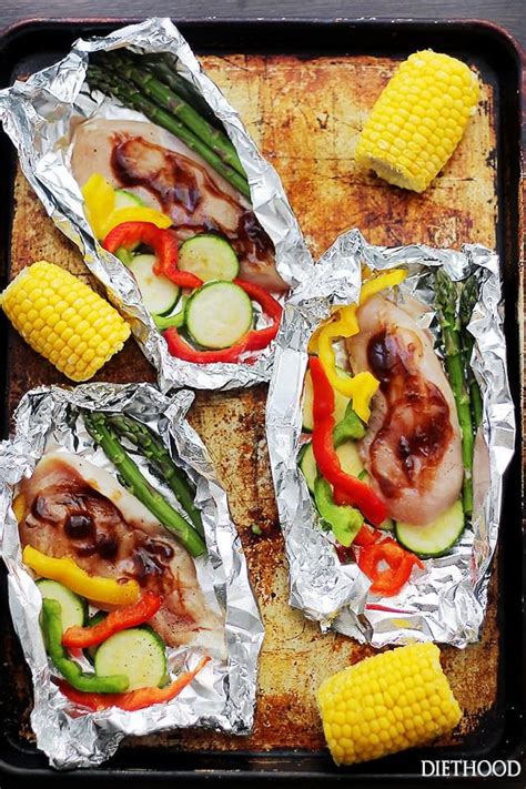 Grilled Barbecue Chicken And Vegetables In Foil Tender Flavorful