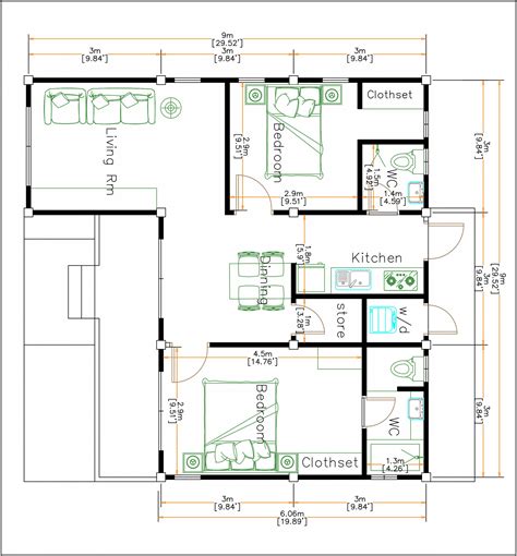 Exterior Home Design 9x9 Meters 30x30 Feet 2 Beds Pro Home Decor Z