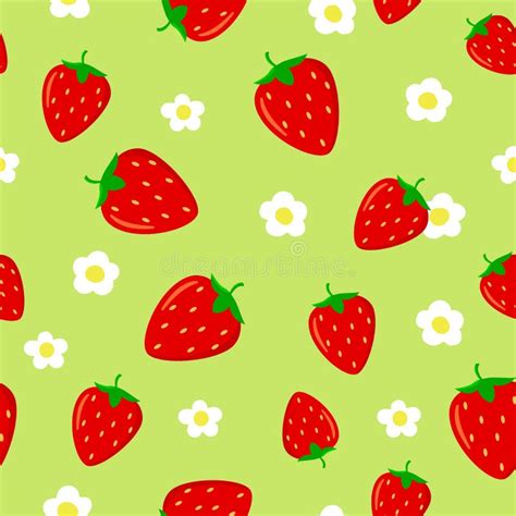 Seamless Pattern With Bright Red Strawberries And Strawberry Flower On