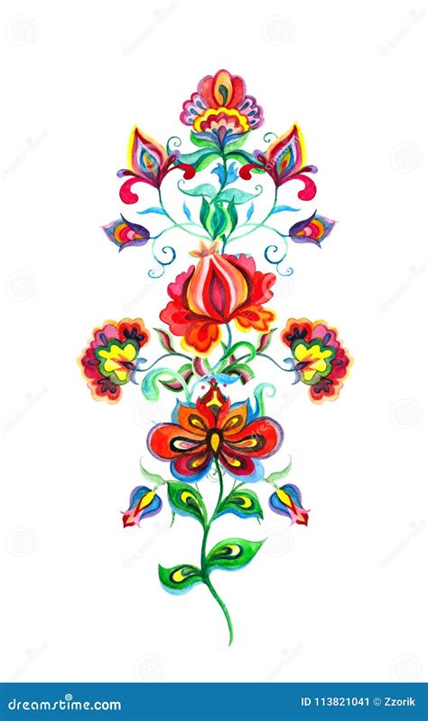 Eastern European Floral Decor Folk Art Flowers Watercolor Drawing