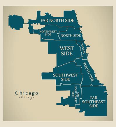 Downtown chicago at the main branch of the chicago river. Modern City Map Chicago City Of The Usa With Boroughs And ...
