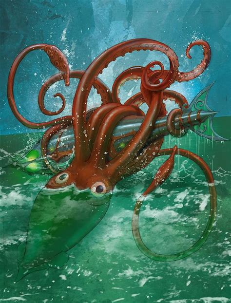 Giant Squid And Nautilus Digital Art By Andy Catling Fine Art America
