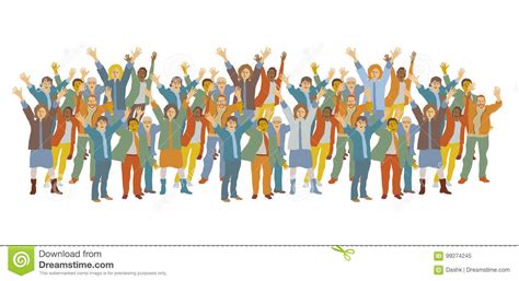 Horizontal Big Group Happy People Stock Vector Illustration Of Party