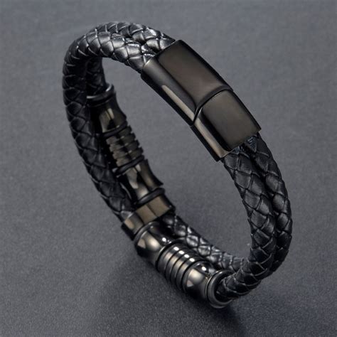 2019 New Fashion Luxury Leather Bracelet For Men Titanium Steel Wrap