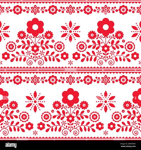Floral Folk Art Vector Seamless Textile Or Fabric Print Pattern With
