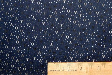 Calico Fabric Vintage Quilting Navy Blue Polka By Mammajancreates