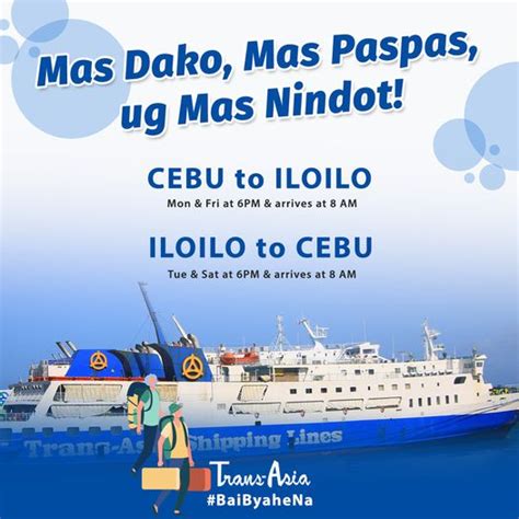Cebu To Iloilo And Vv Trans Asia Ferry Schedule And Fare Rates