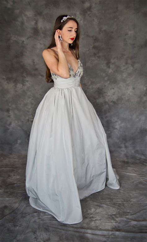 Silver Ball Gown V Neck Wedding Dress With Pockets Size 10 Etsy