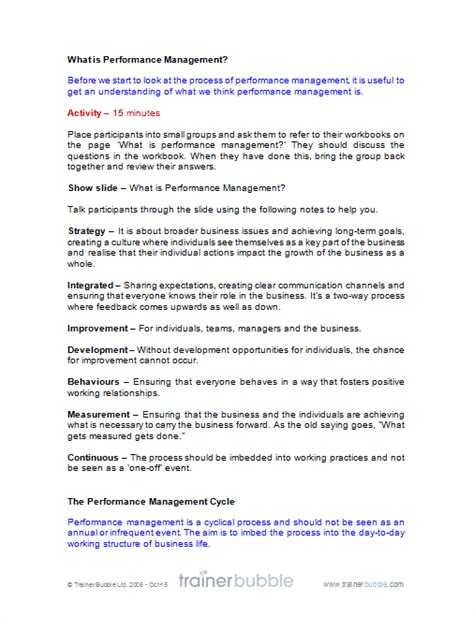Performance Management Training Course Materials Training Resources