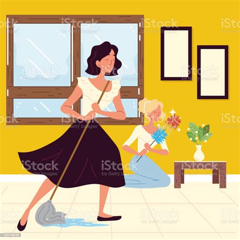 Women Doing Cleaning Stock Illustration Download Image Now Adult Cleaning Design Istock