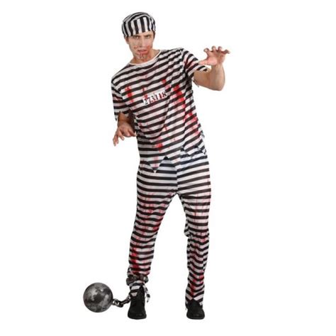 Zombie Convict Costume Mens Robber Fancy Dress Outfit Hm5525