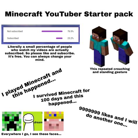 Minecraft Youtuber Starter Pack Rstarterpacks Starter Packs