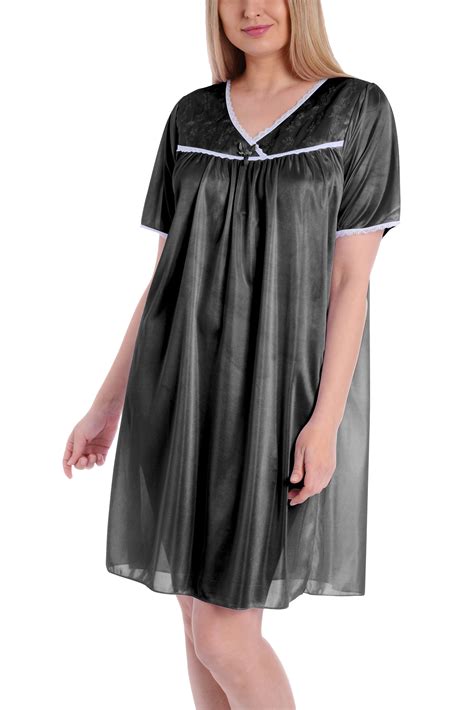 Ezi Womens Satin Silk Short Sleeve Lingerie Nightgown