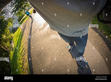 Sweden Vastergotland Lerum Low Section Shot Of Skater Riding