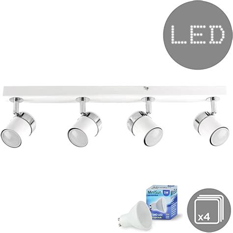 Modern 4 Way Straight Bar Ceiling Spotlight Fitting In A Gloss White