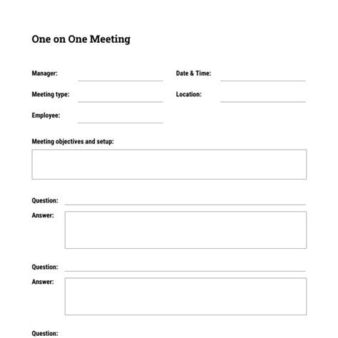 Printable One On One Meeting Template Excel