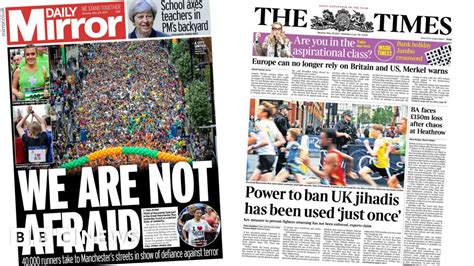 Newspaper Headlines Ba Chaos And Manchester Run Defiance Bbc News