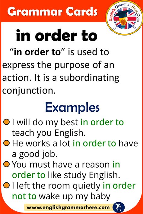 Grammar Cards Using In Order To In English English Grammar Here