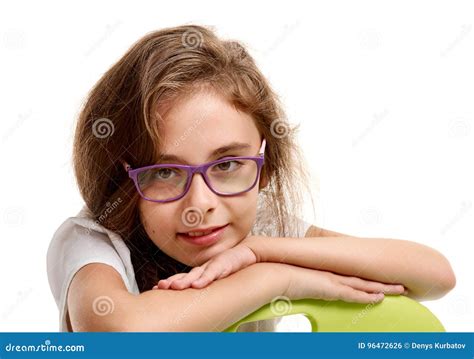 Cute Schoolgirl In Glasses Stock Photo Image Of Primary 96472626