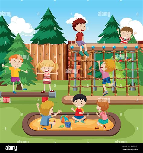 Happy Kids Playground Scene Stock Vector Image And Art Alamy