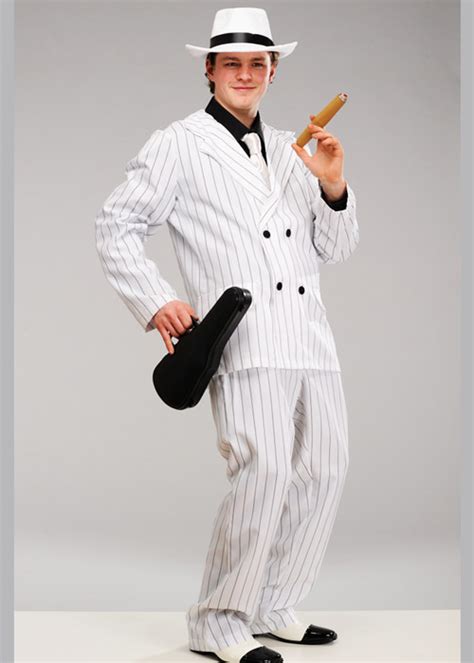 Mens 1920s White Gangster Suit Costume Adult Mens White Gangster Suit